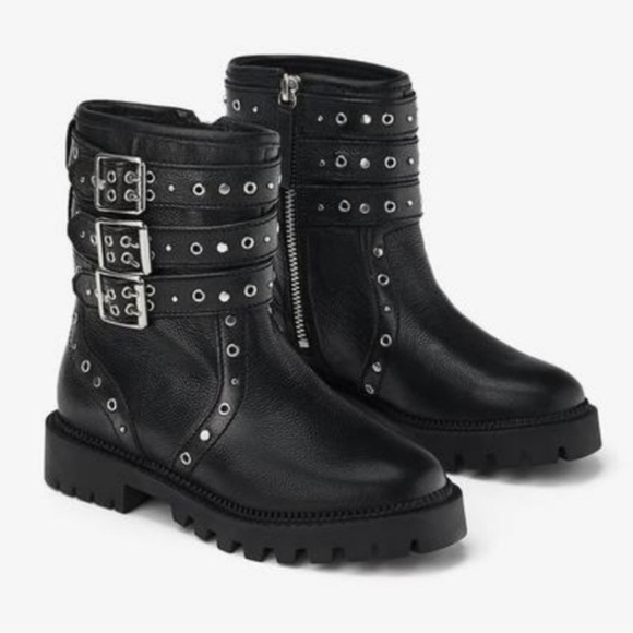 ZARA Leather Ankle Boots/Biker, Black with Buckles size 38 - Picture 1 of 11